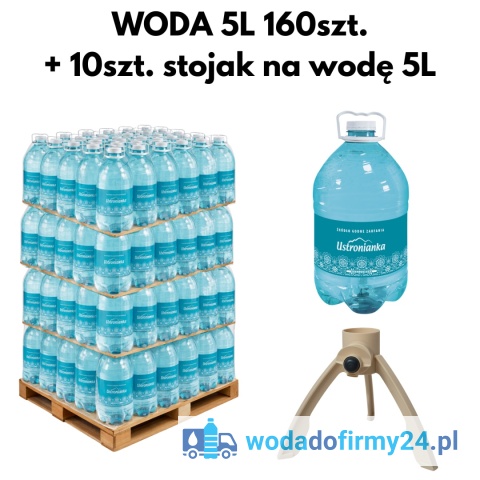 Paleta wody Ustronianka 5L – 160 butelek + 10 stojaków do baniaków