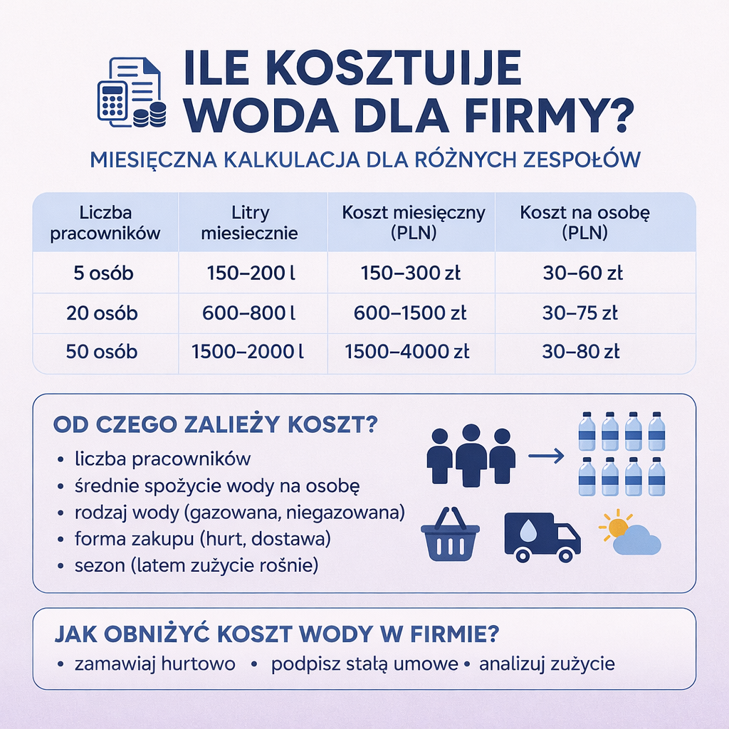 Ile kosztuje woda dla firmy miesięcznie? Kalkulacja dla małych i dużych zespołów